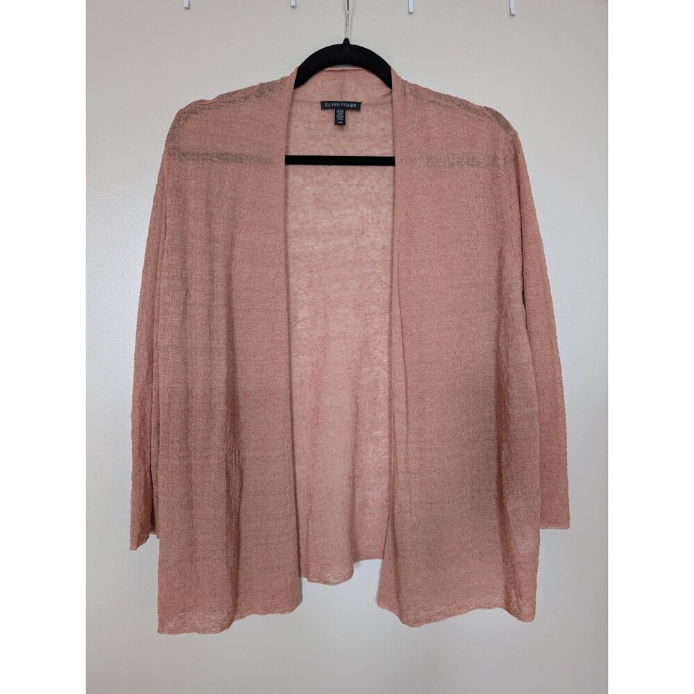 Eileen Fisher Open Front Cardigan Pink L Cotton Lagenlook